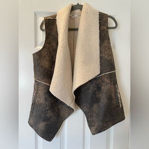 JACK Faux Brown Leather and Beige Sherpa Vest, Size Medium